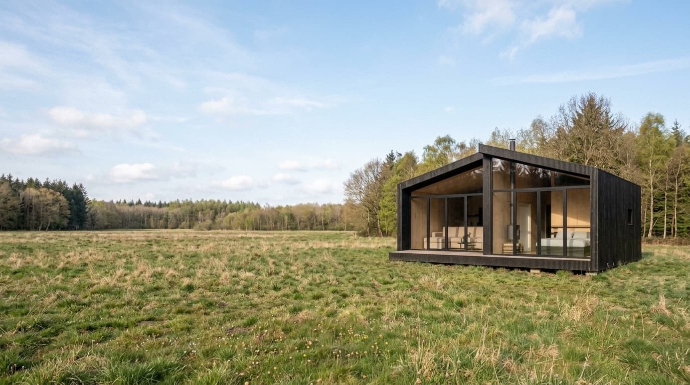 Cabane Wild Living dans un paysage boisé